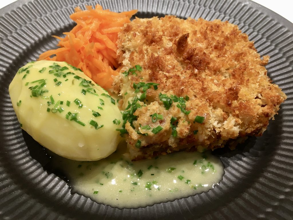 Classic Norwegian fiskegrateng crispy fish pie - SY Selkie