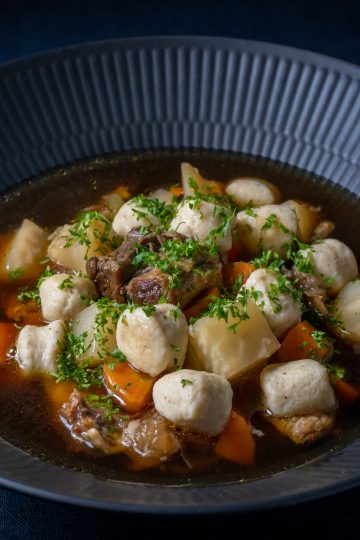 Norwegian kjøttsuppe med melboller beef soup and flour dumplings