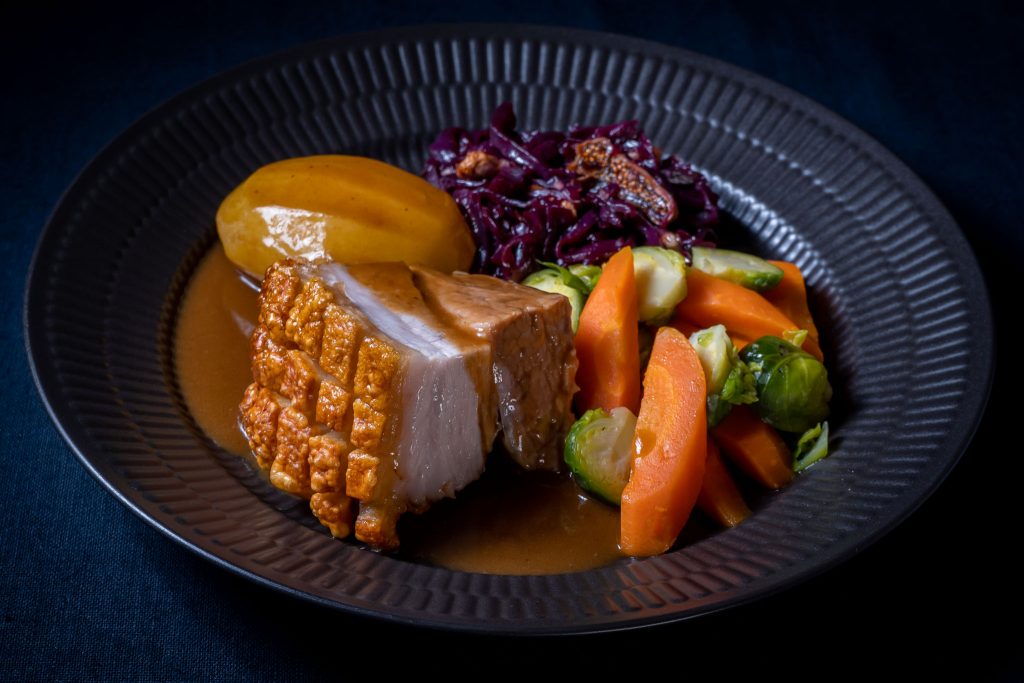 Authentic  crispy Norwegian ribbe pork belly