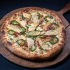 Pizza Bianco with honey cured bacon, rosemary and jalapeño peppers