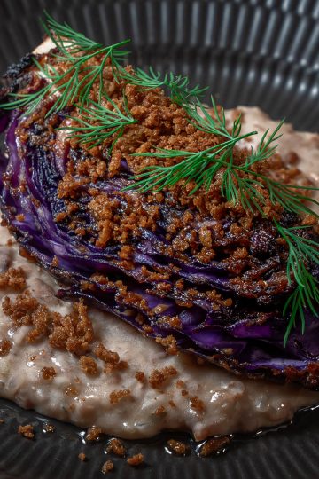 Miso roasted red cabbage with rye crumble and dill