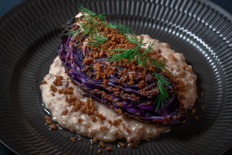 Miso roasted red cabbage with rye crumble and dill