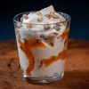 Norwegian caramel sundae with mead cream, cloudberry sauce and crystallized walnuts